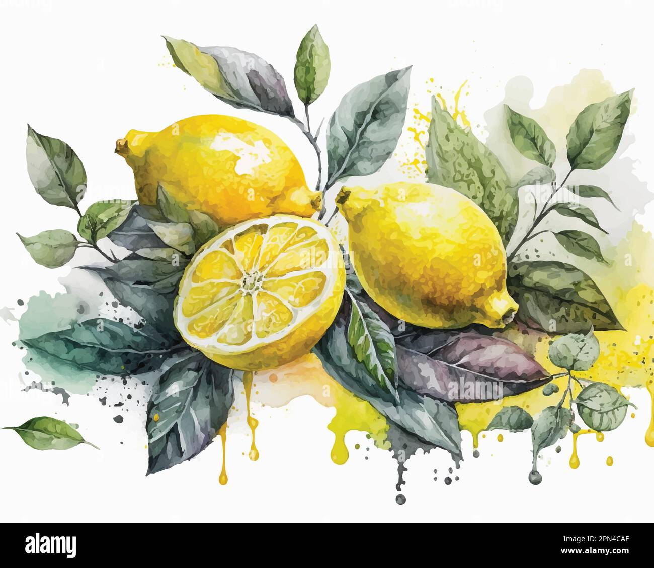 watercolor lemon neon color white background Stock Vector Image & Art