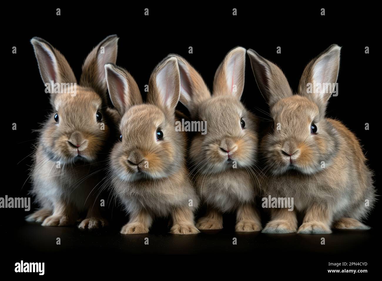 An AI generated illustration of a group of baby bunnies on a black