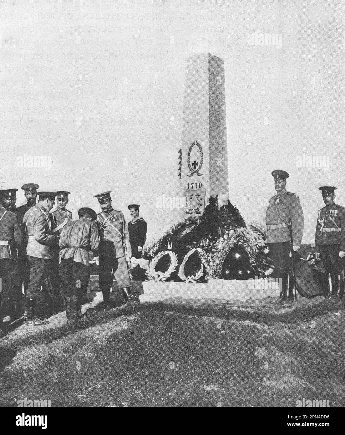 Monument to Russian soldiers who fell in battle during the capture of the Vyborg fortress. Photo from 1910. Stock Photo