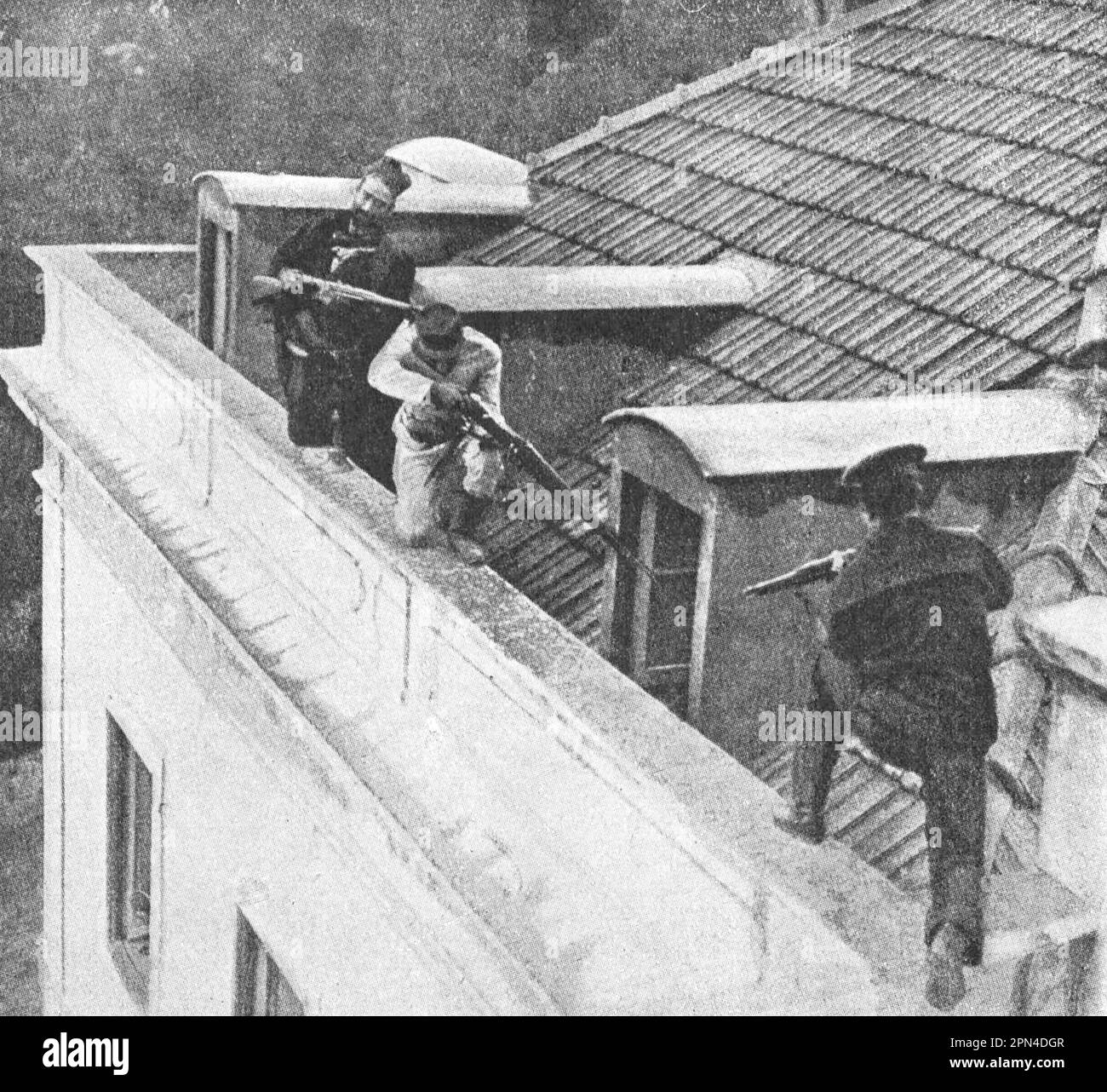 Skirmish in Lisbon during the revolution in Portugal. Photo from 1910. Stock Photo