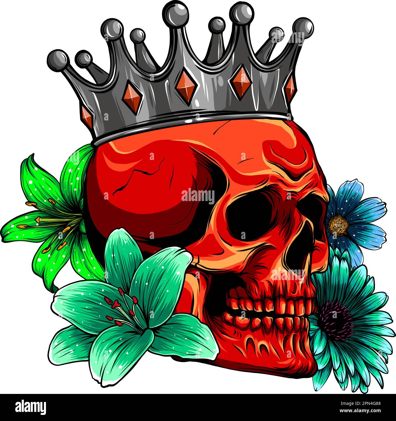 vector illustration skull wearing a king crown on white background ...