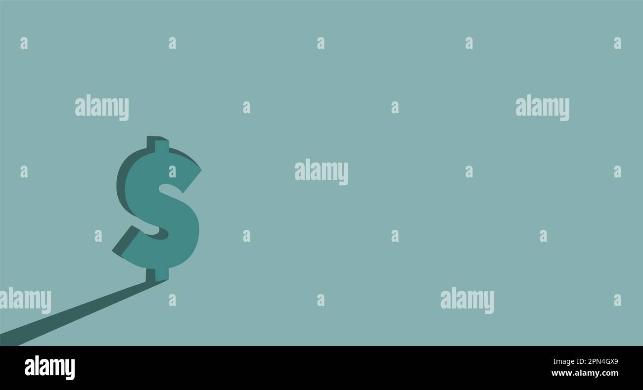 A dollar sign in block letters casts a shadow as it stands alone isolated on text area behind it in this vector illustration. Stock Vector
