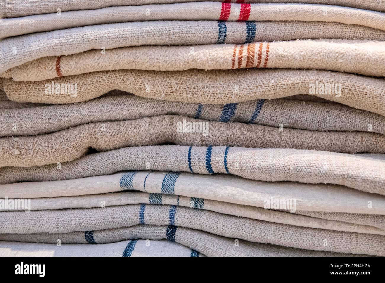 Stacked cream striped materials Stock Photo