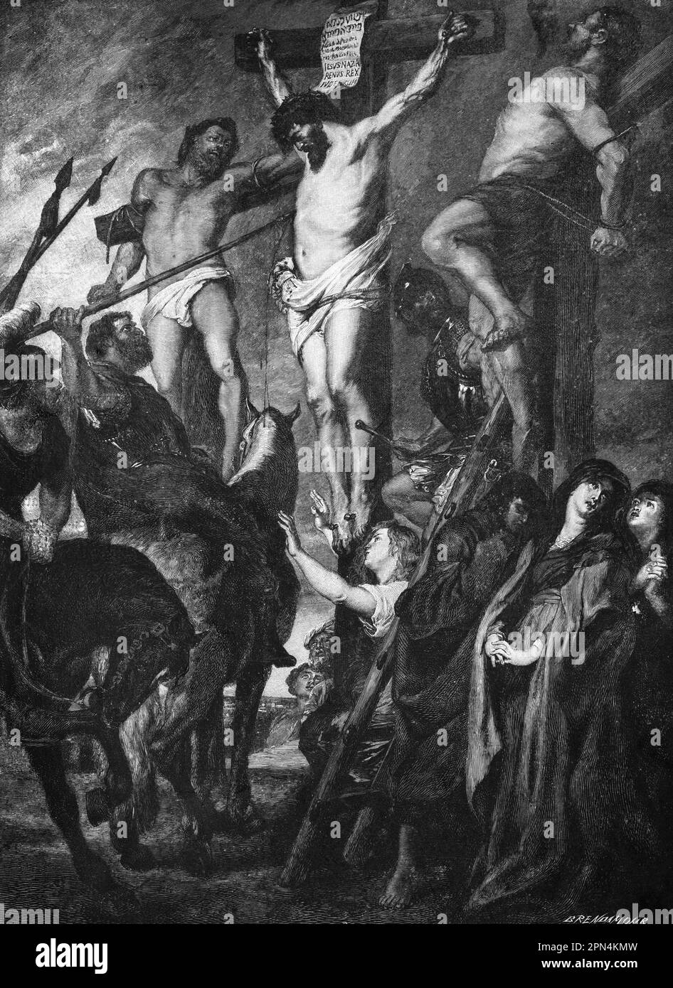 Cucifixion of Jesus, bible, New Testament, Luke chapter 23, verses 33-49, historical Illustration 1890 Stock Photo