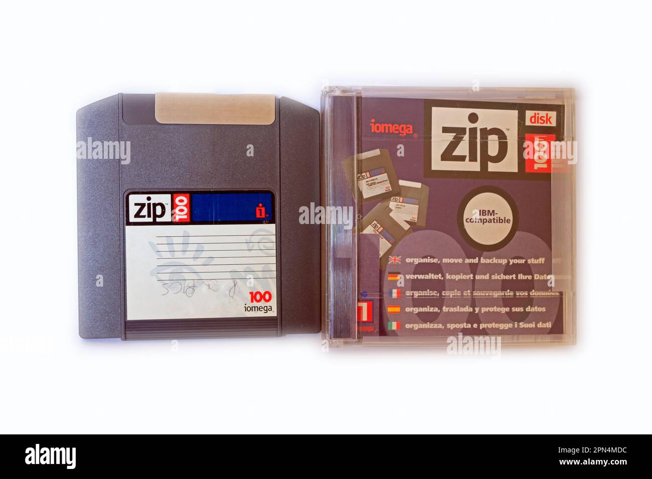 Iomega zip 100 disc /disk storage and case. IBM compatible. cym Stock Photo