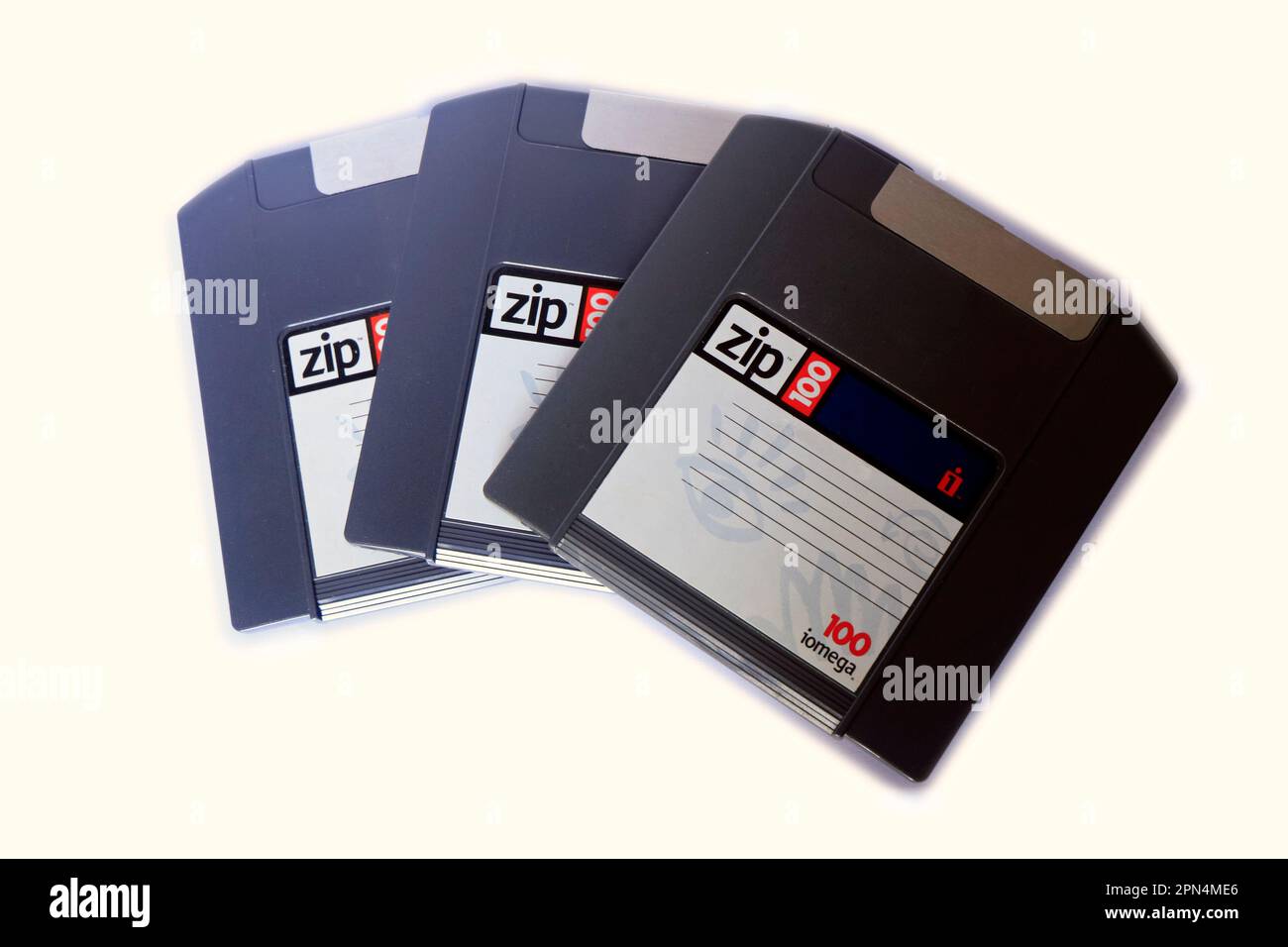 Three Iomega zip 100 disc /disk storage. IBM compatible. cym Stock Photo