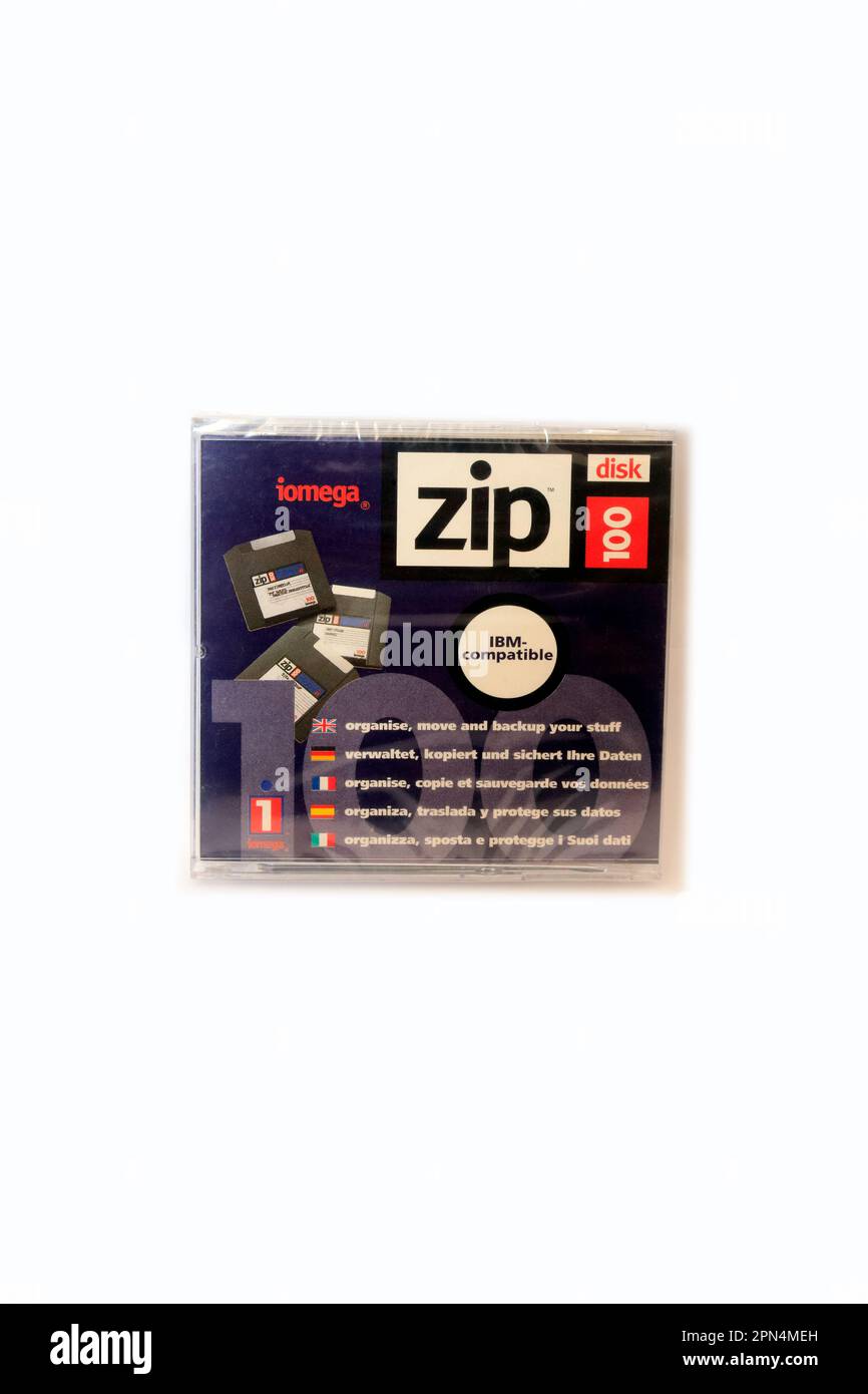 Iomega zip disk / disc. New, still in wrapper. c1990s Stock Photo