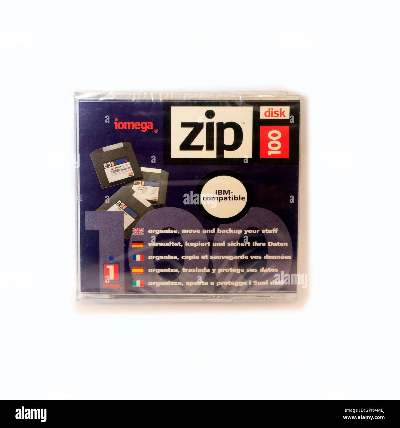 Iomega zip disk / disc. New, still in wrapper. c1990s. cym Stock Photo