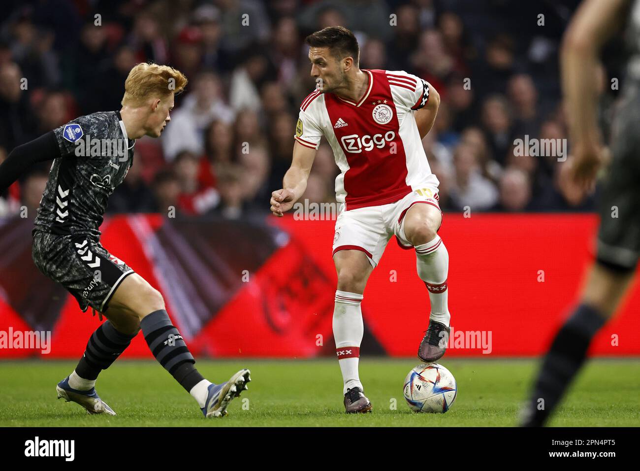 AMSTERDAM (LR) Julius Dirksen of FC Emmen, Dusan Tadic of Ajax during