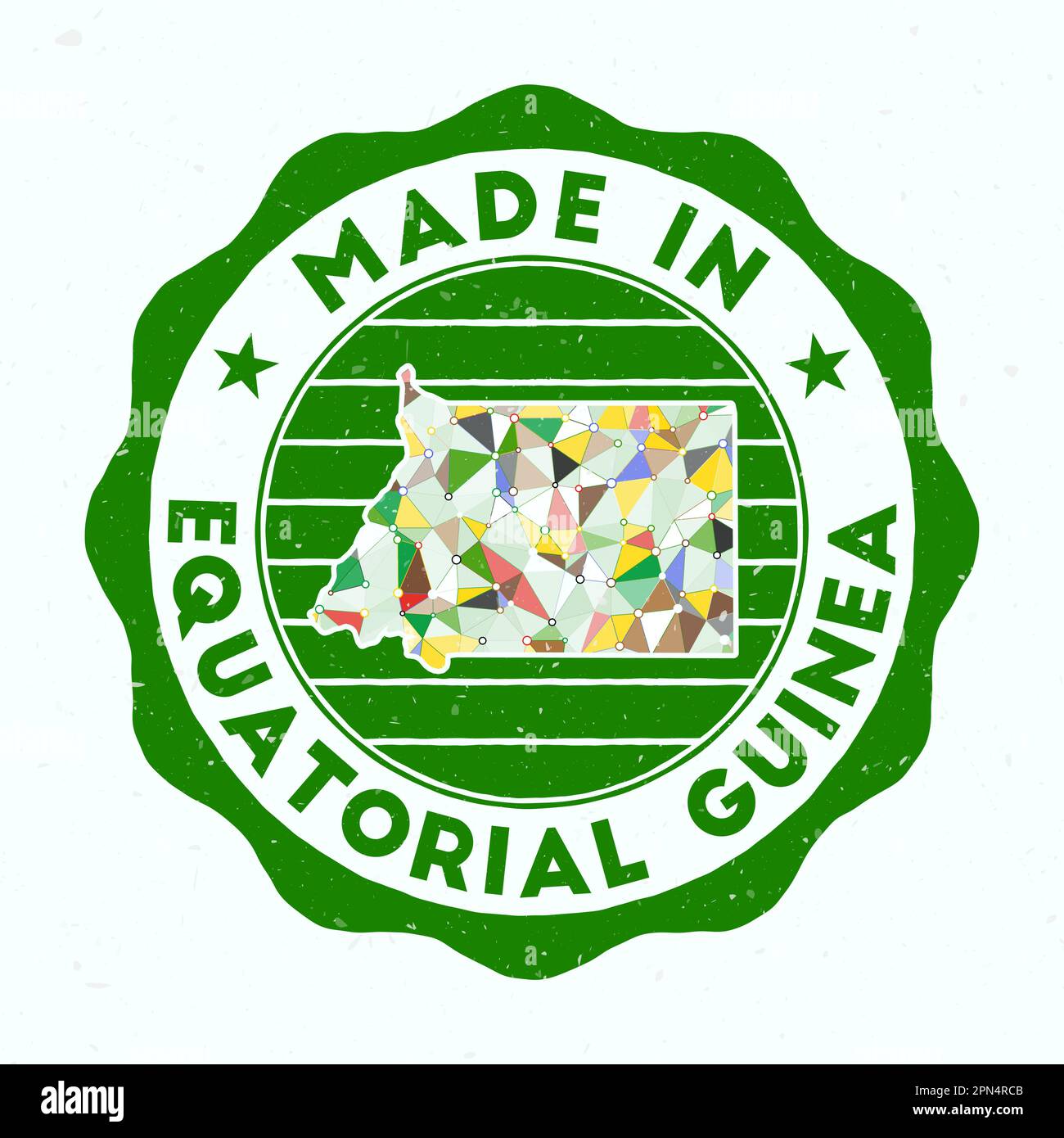 Made in Equatorial Guinea. Country round stamp. Seal of Equatorial Guinea with border shape. Vintage badge with circular text and stars. Stock Vector