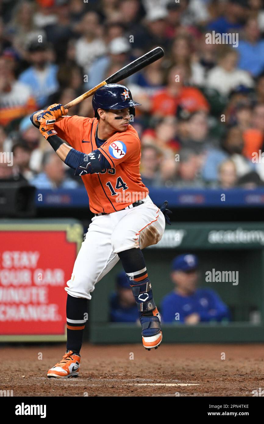 Houston, United States. 14th Apr, 2023. Houston Astros second baseman Mauricio  Dubon (14) during the MLB game between the Texas Ranges and the Houston  Astros on Friday, April 14, 2023 at Minute