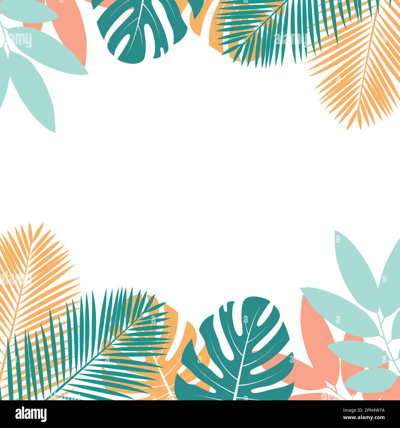 Tropical leaves frame on a white background Stock Vector