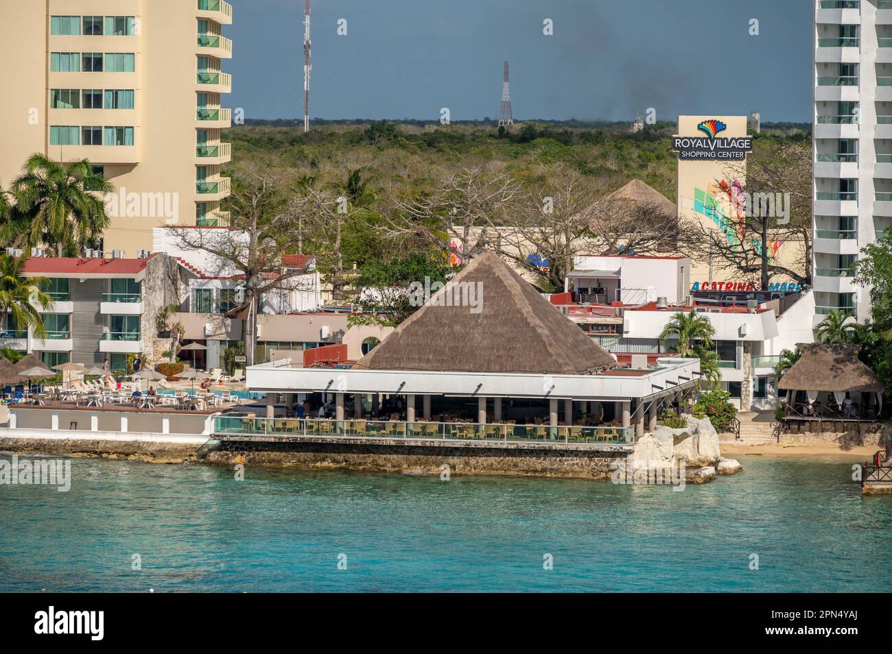 Cozumel, Mexico April 4, 2023 View of the Cozumel skyline along the cruise port Stock Photo