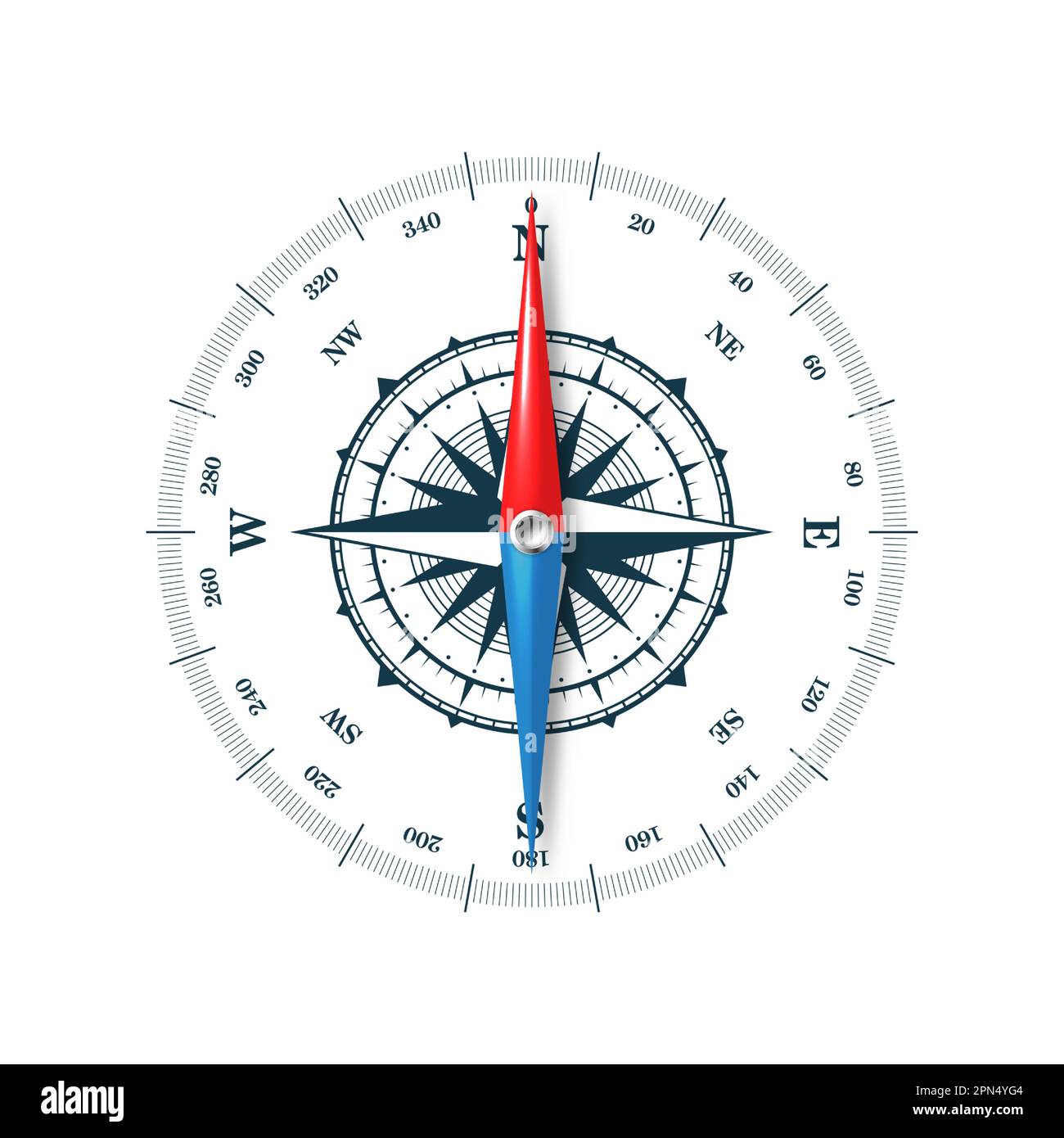 Marine compass, nautical wind rose with cardinal directions of North
