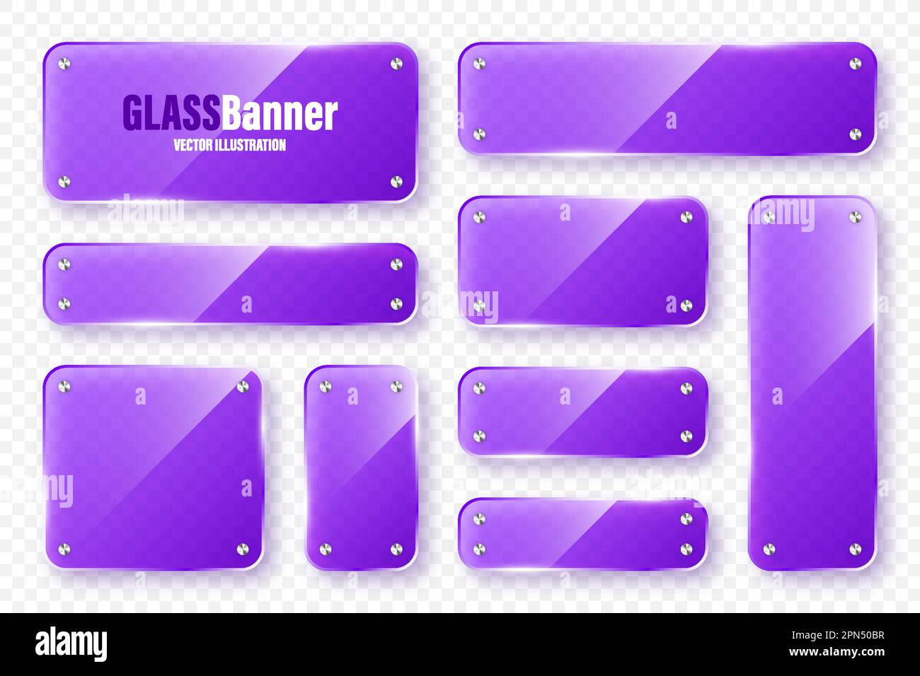 Realistic glass frames collection. Violet transparent glass banners