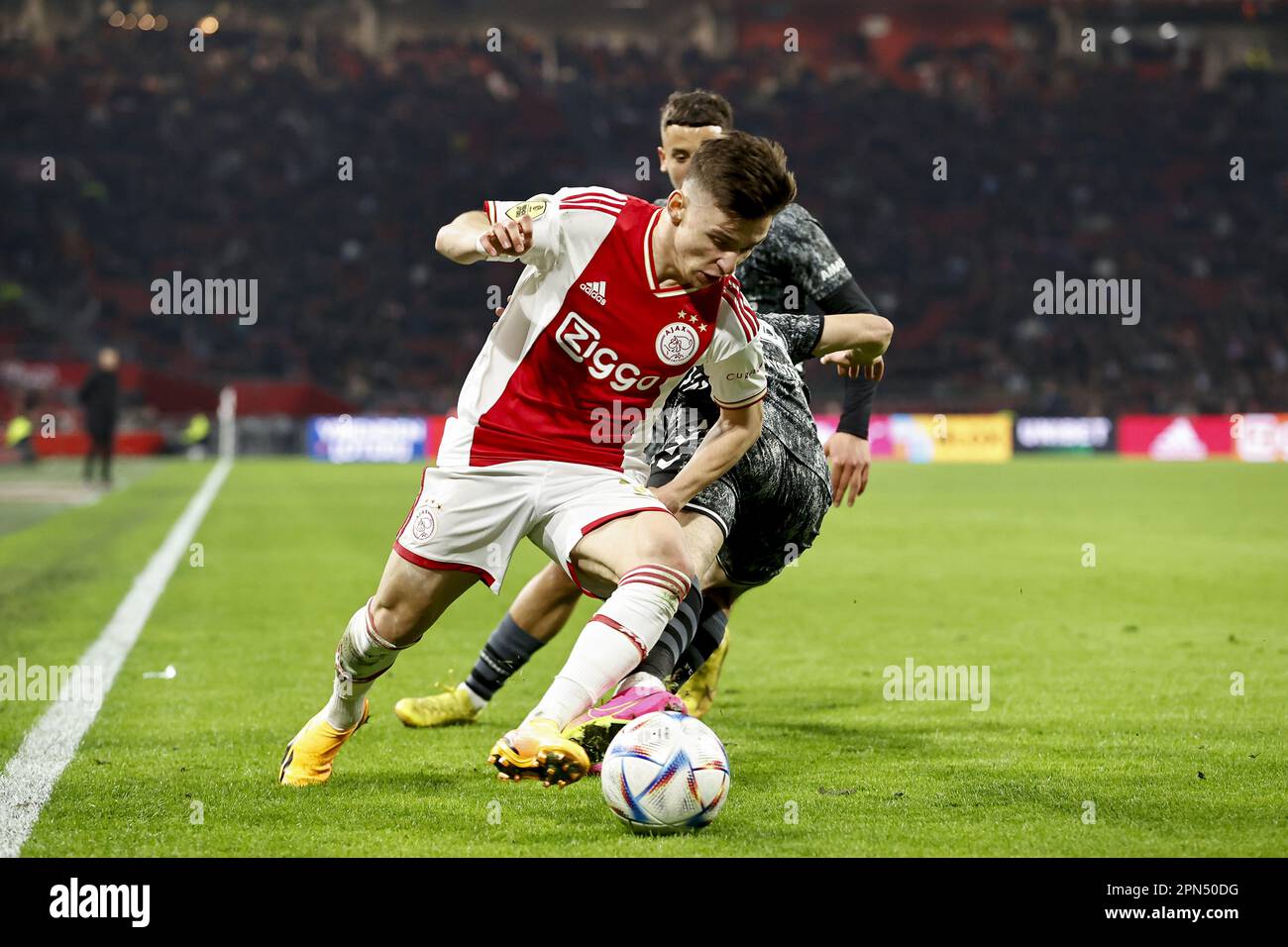 AMSTERDAM - (LR) Francisco of Ajax, Mohamed Bouchouari of Emmen during the Dutch premier league between Ajax Amsterdam FC Emmen at the Johan Cruijff ArenA on April 16,