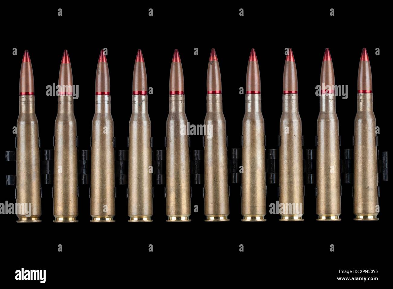 Ammunition belt with 12.7mm (.50 cal) cartridges for heavy machine gun ...