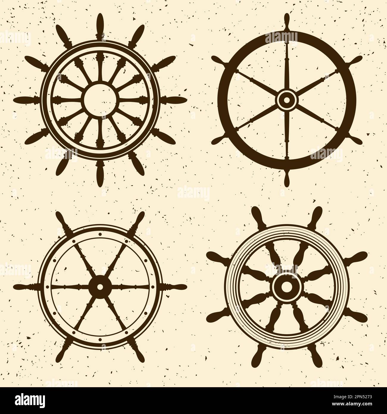 Collection of grunge vintage steering wheels. Ship, yacht retro wheel ...