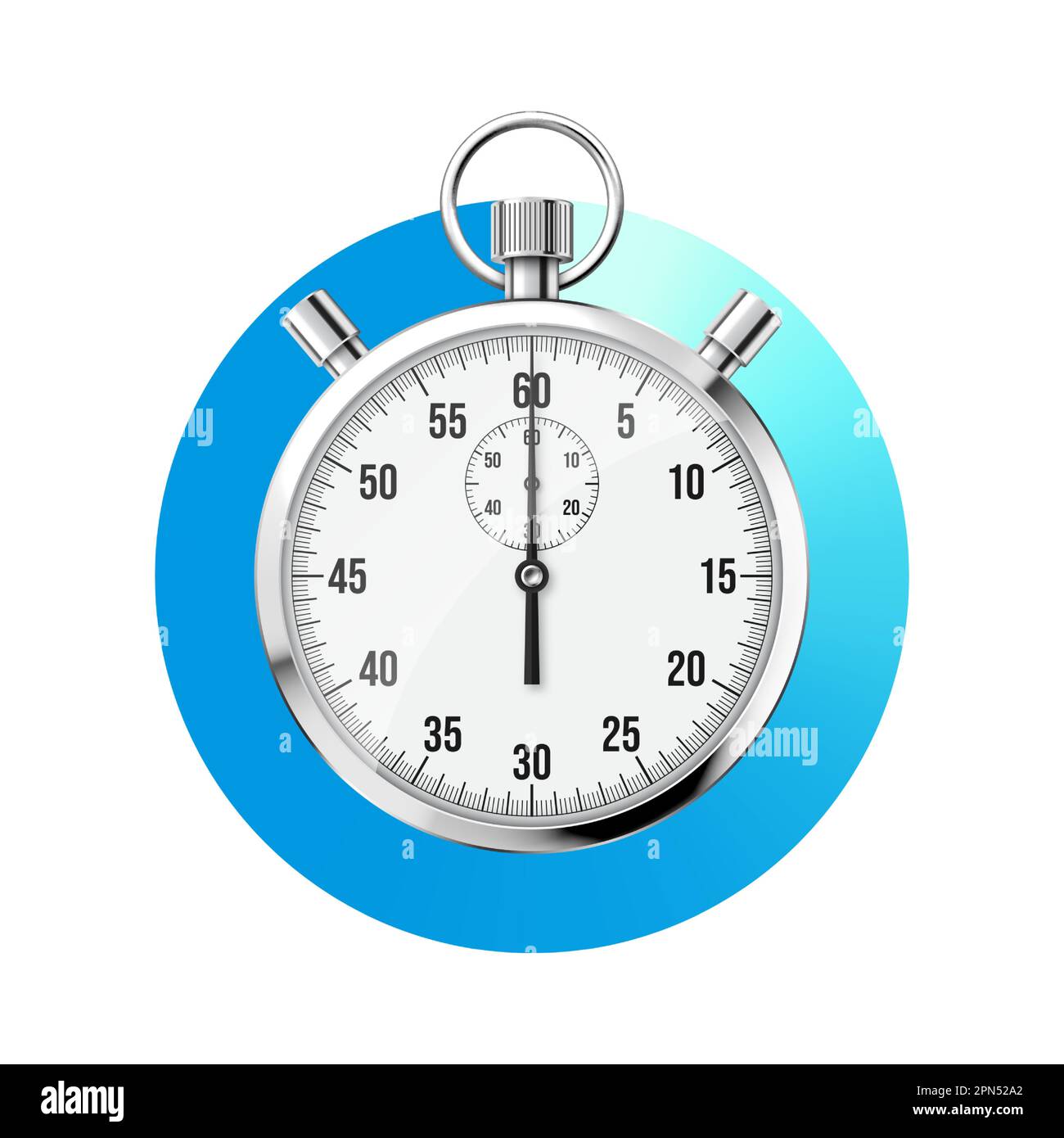 Realistic classic stopwatch. Shiny metal chronometer, time counter with
