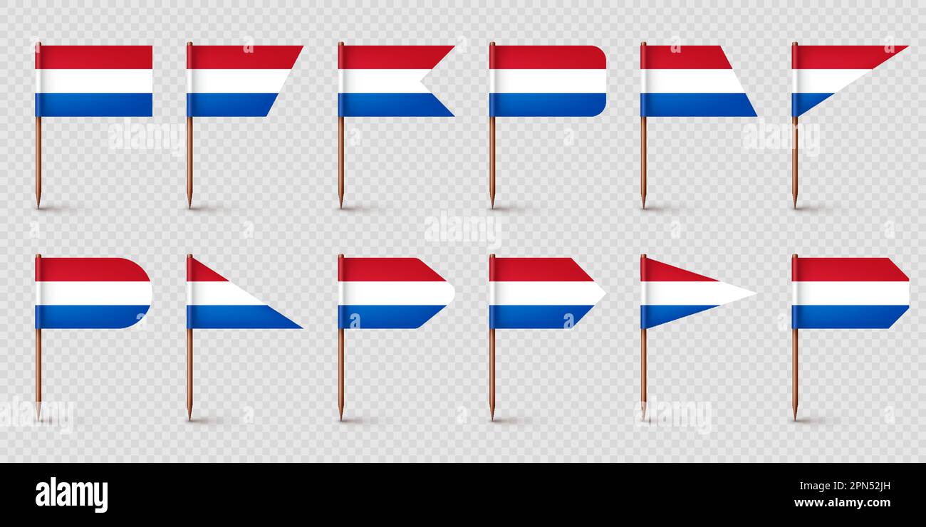 Realistic various Dutch toothpick flags. Souvenir from Netherlands