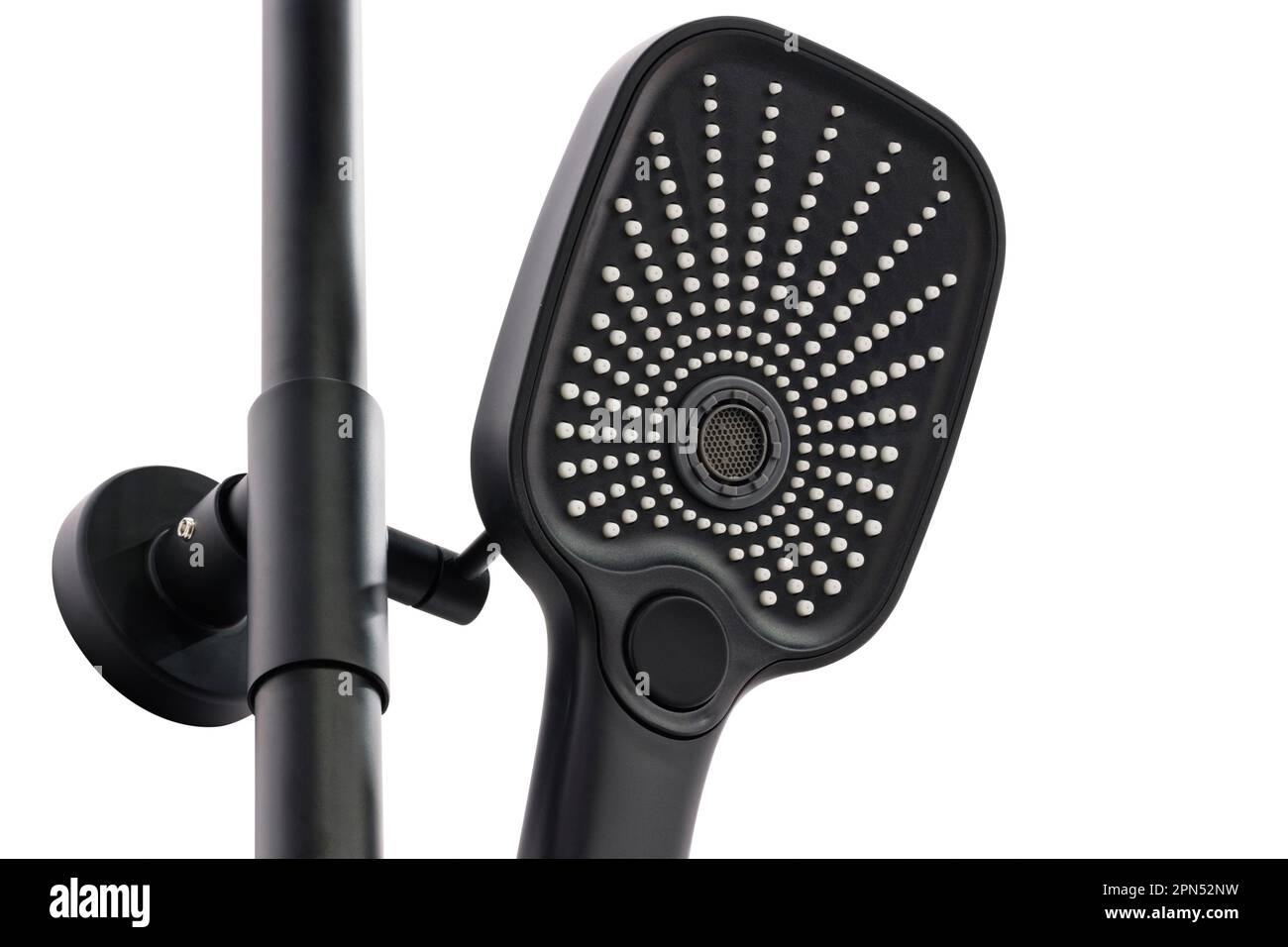 Black modern shower head on a shower column closeup Stock Photo Alamy