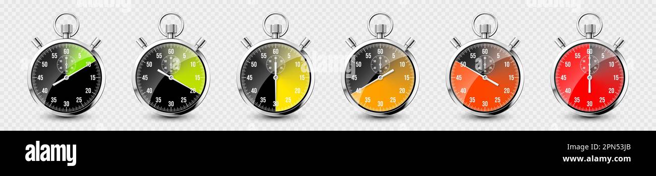 Realistic classic stopwatch. Shiny metal chronometer, time counter with ...