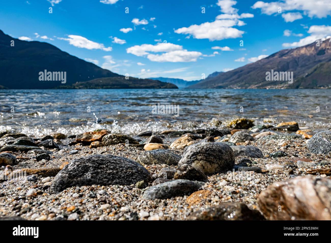 Pebbles on a beach of Lake Como Stock Photo