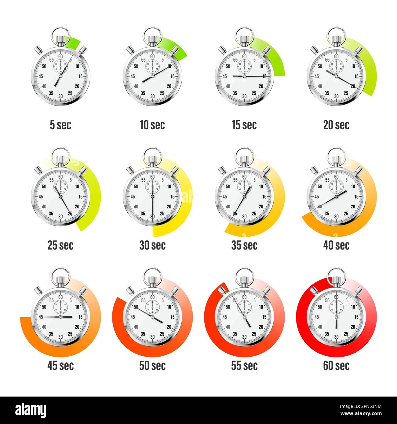 Realistic classic stopwatch. Shiny metal chronometer, time counter with