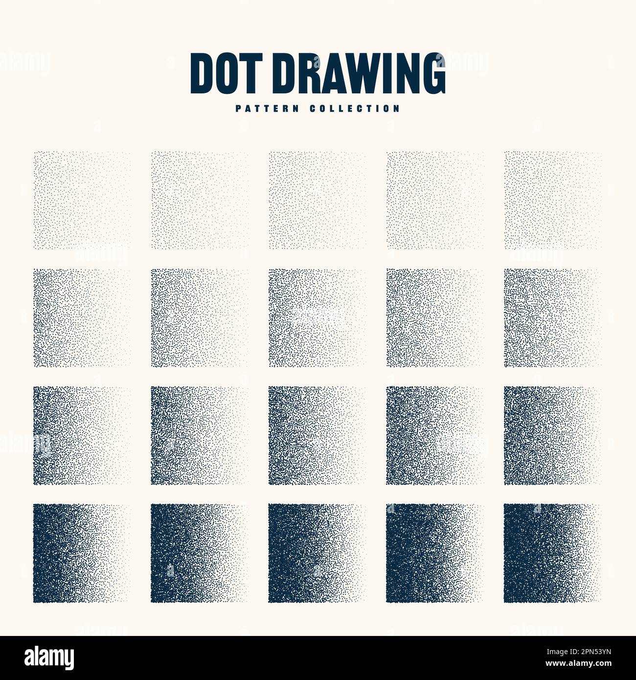 Square shaped dotted objects, vintage stipple elements. Stippling, dotwork drawing shading using dots. Halftone disintegration effect. White noise Stock Vector