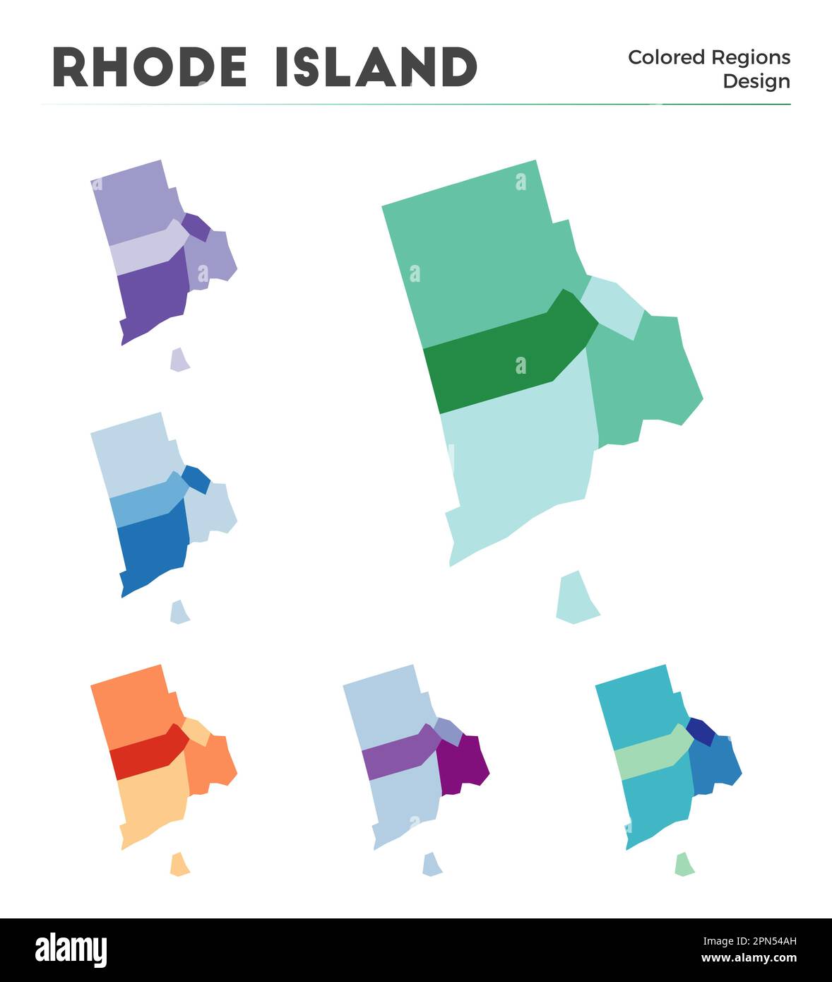 Rhode Island map collection. Borders of Rhode Island for your infographic. Colored us state regions. Vector illustration. Stock Vector