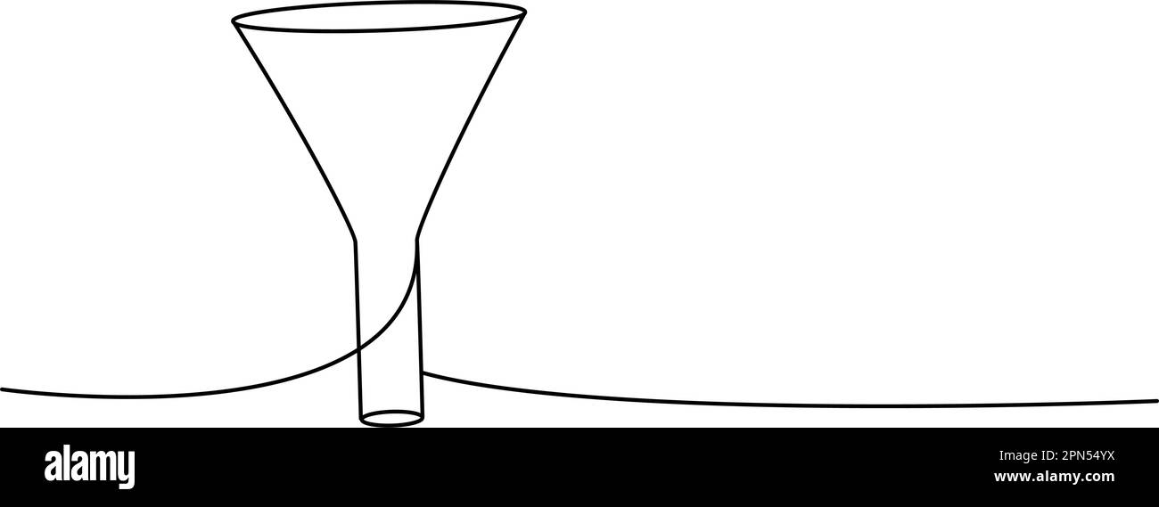 Filter funnel one line continuous drawing. Laboratory glass equipment
