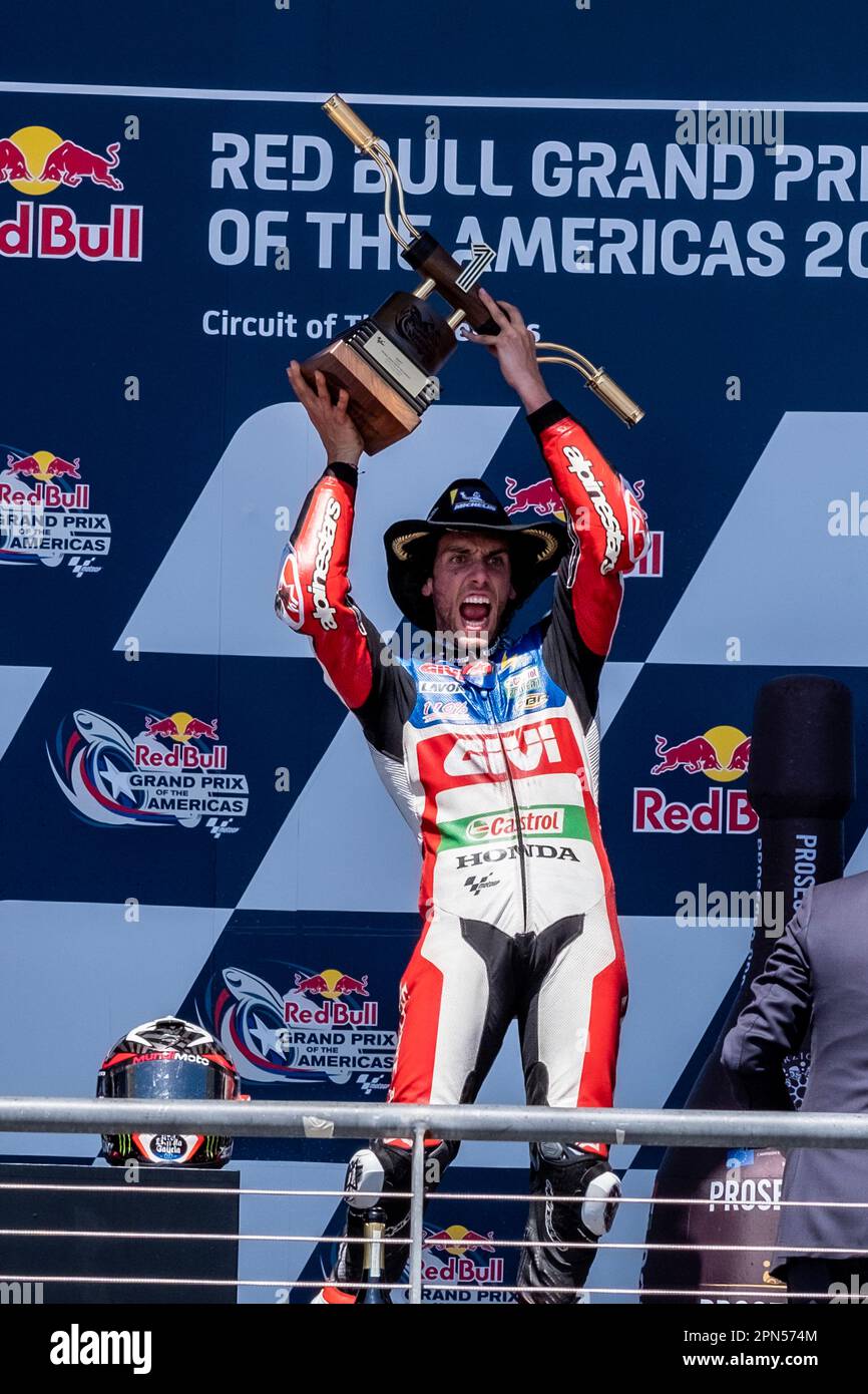 Texas, USA. 16th Apr, 2023. Alex Rins #42 with April Racing celebrates ...