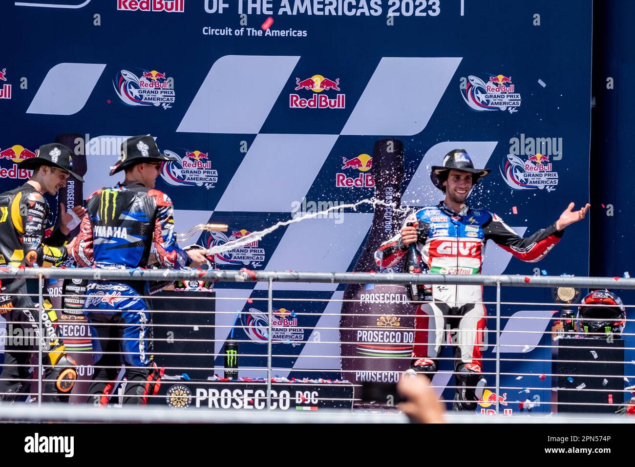 Texas, USA. 16th Apr, 2023. Alex Rins #42 with April Racing celebrates ...