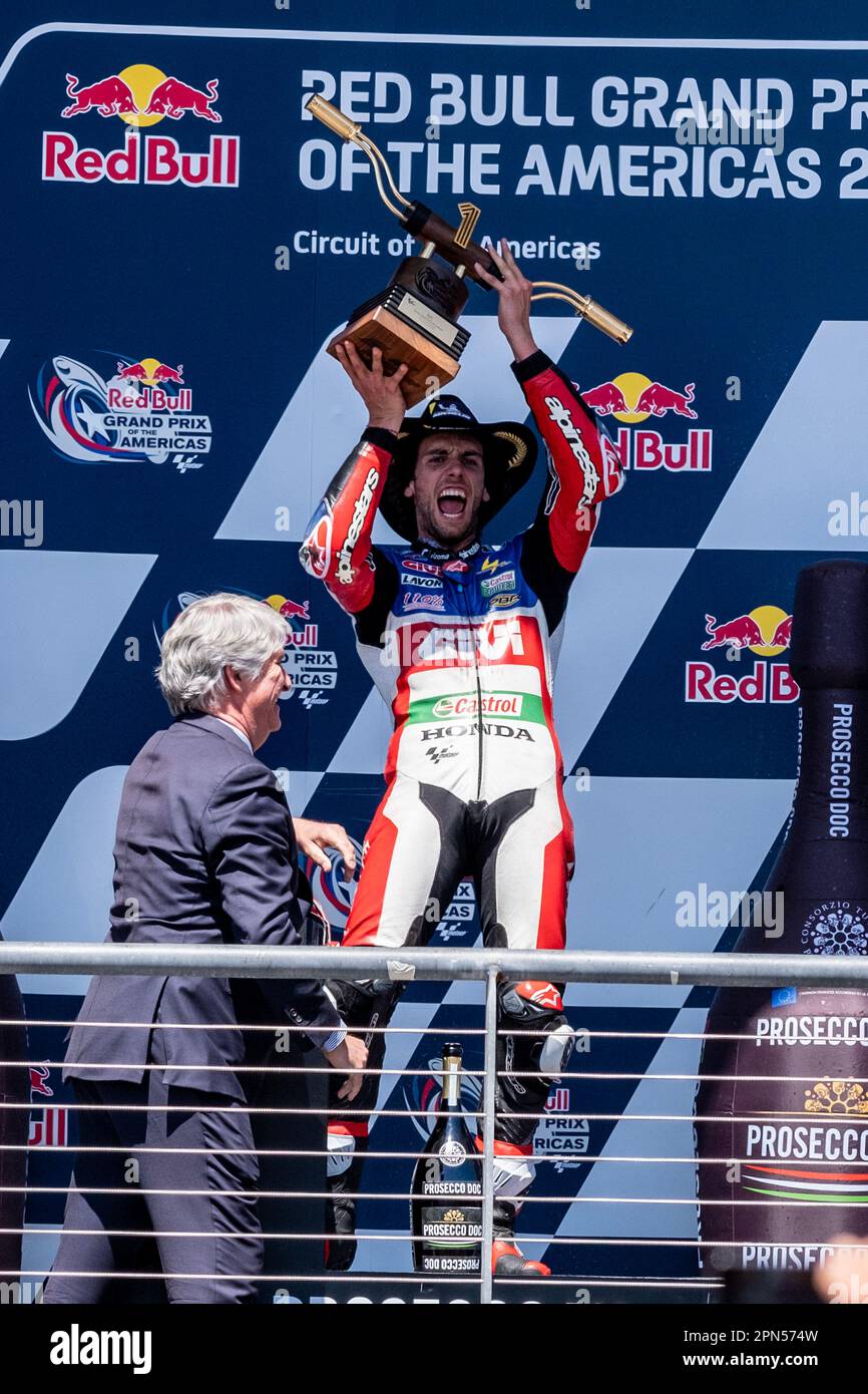 Texas, USA. 16th Apr, 2023. Alex Rins #42 with April Racing celebrates ...