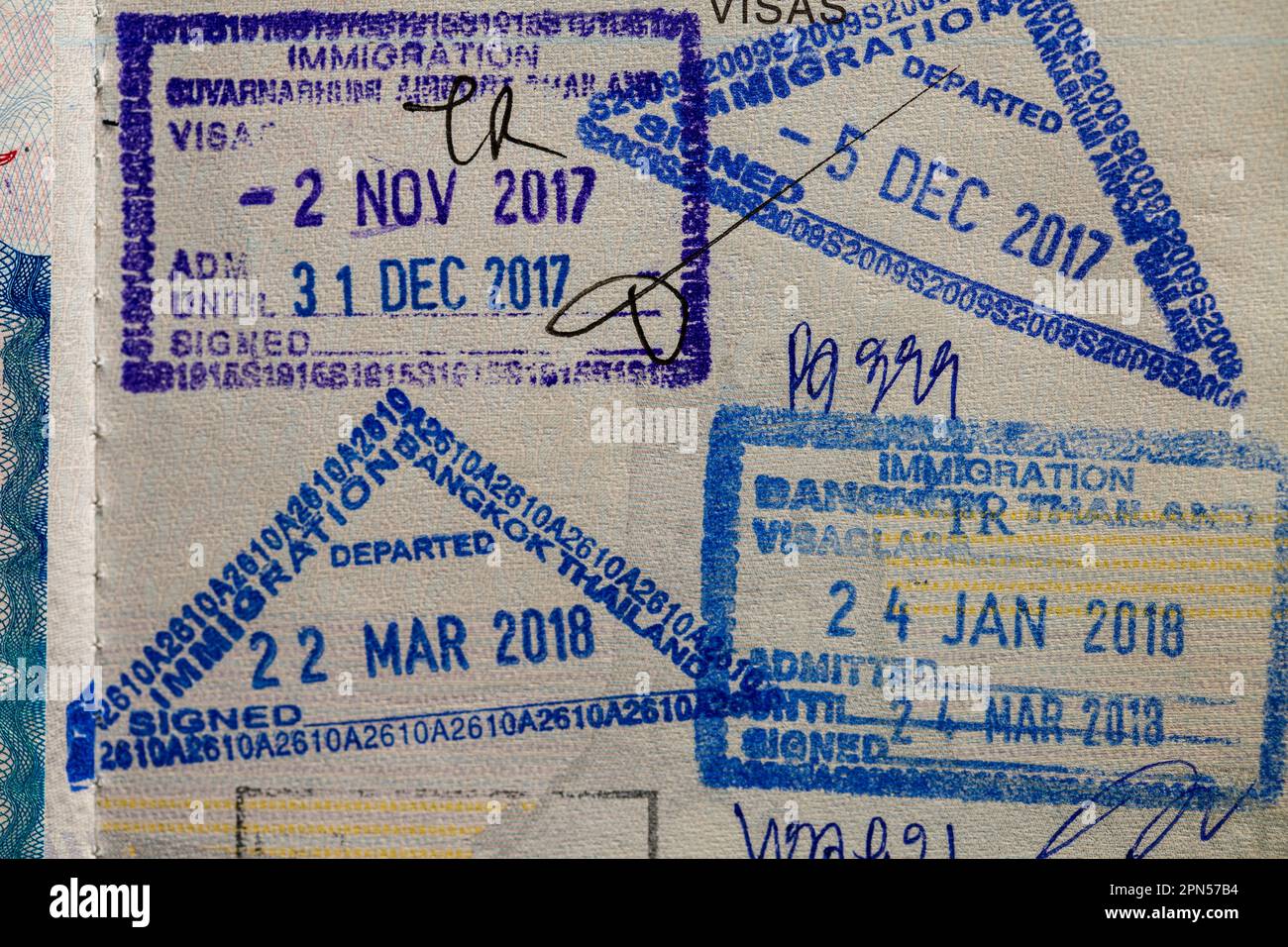 Inside page of a traveled Ukrainian passport with stamps from customs