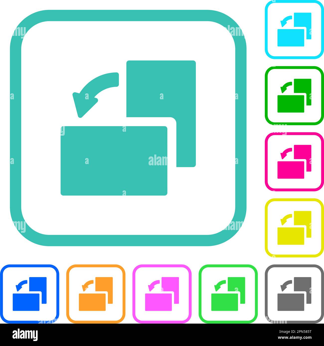 Rotate left solid vivid colored flat icons in curved borders on white background Stock Vector
