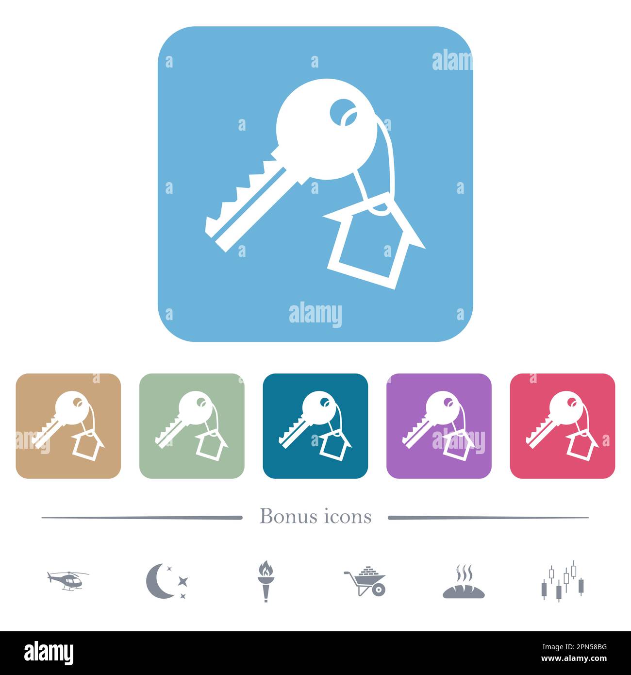 Key and small house on the key ring white flat icons on color rounded ...