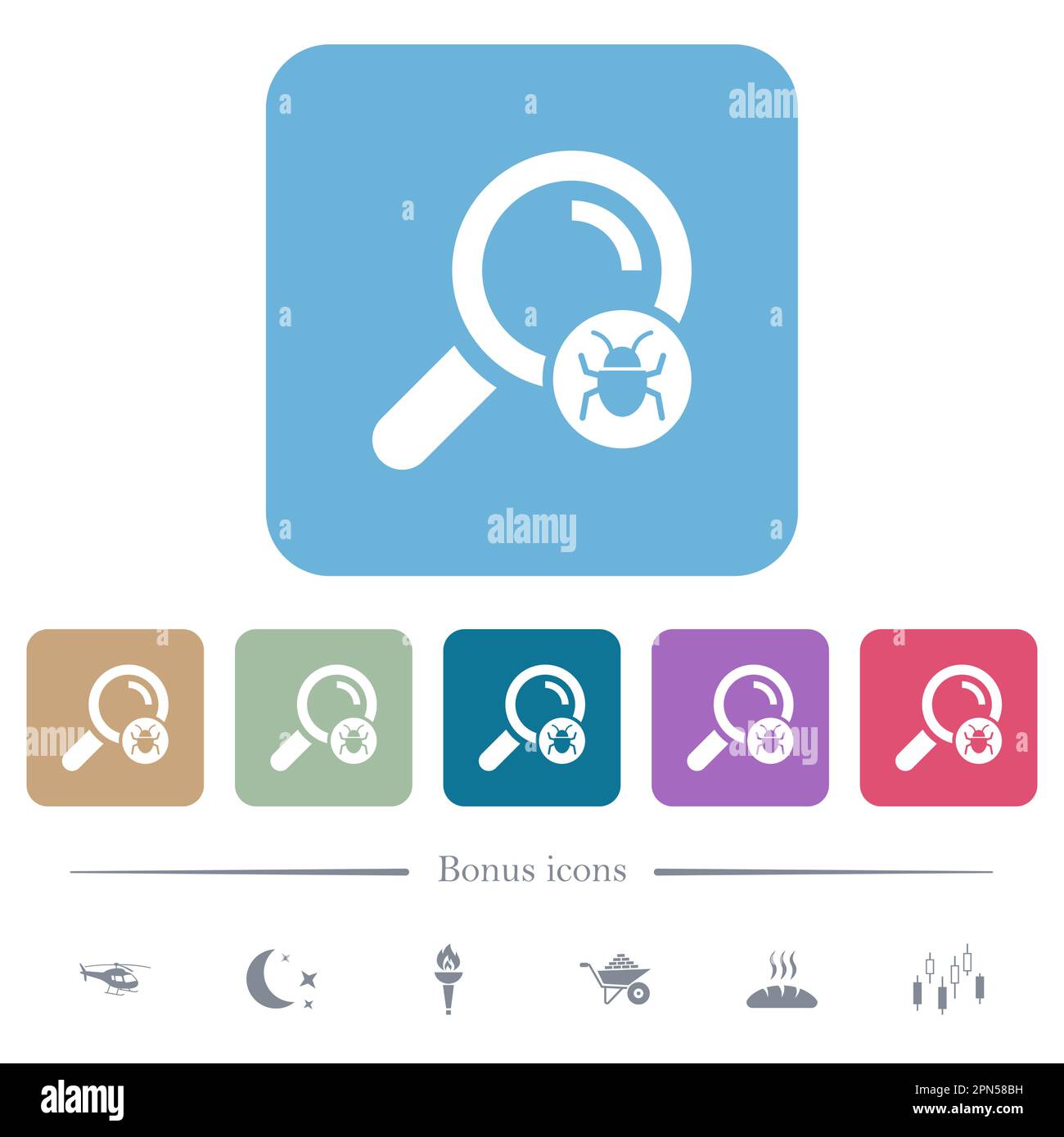 Scanning for malware white flat icons on color rounded square ...