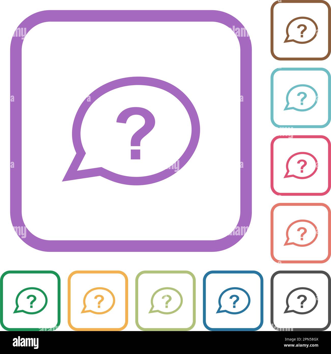 Oval help chat bubble outline simple icons in color rounded square frames on white background Stock Vector