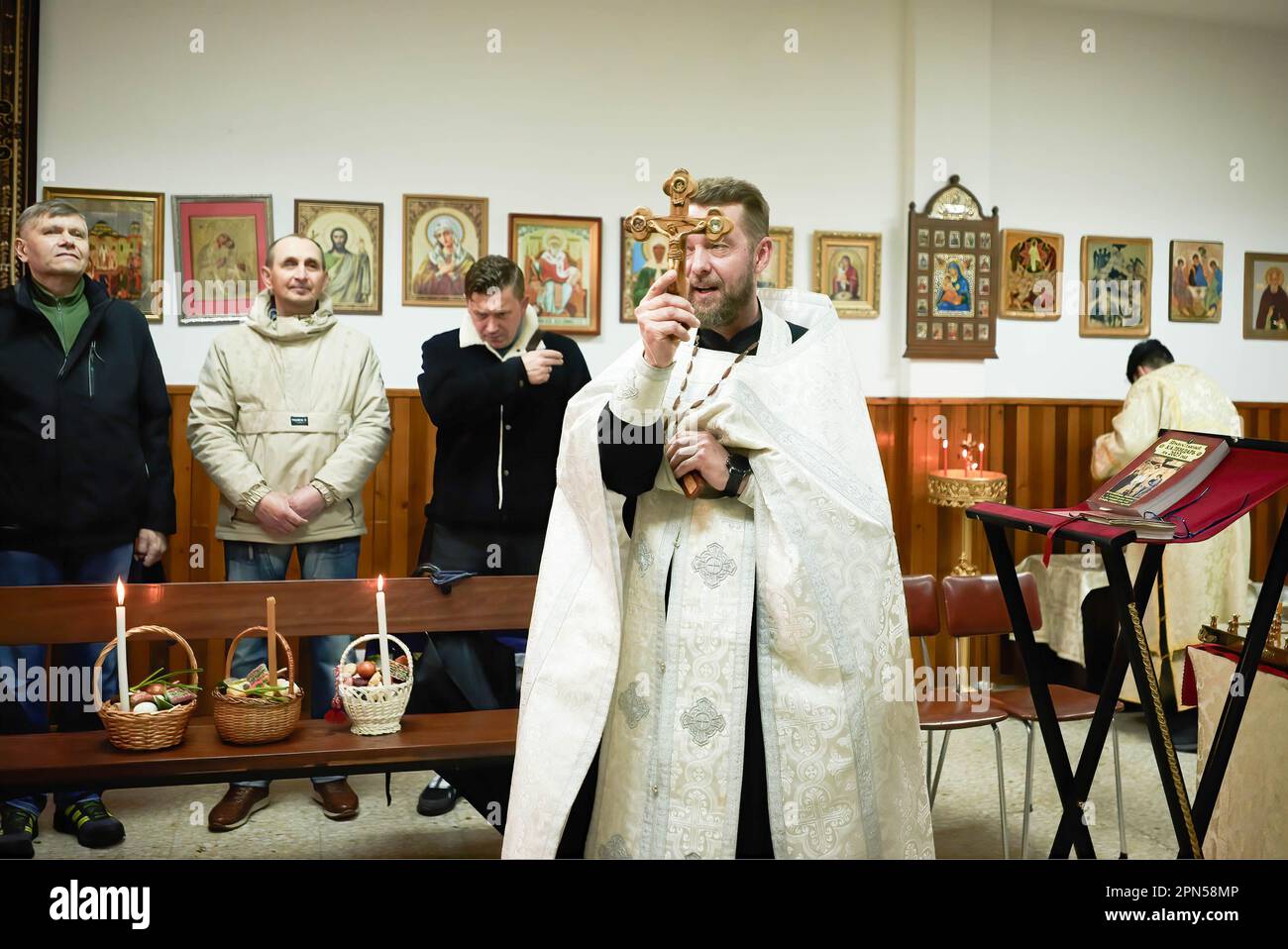The Orthodox priest Igor Tatarintsev, officiates the holy office of the