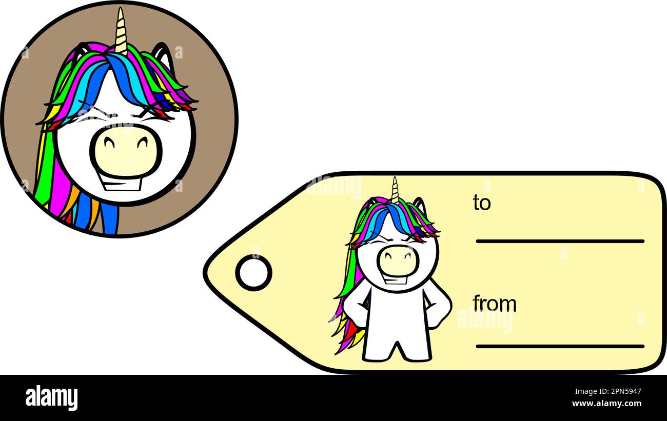 happy unicorn kid cartoon gift card sticker illustration in vector ...