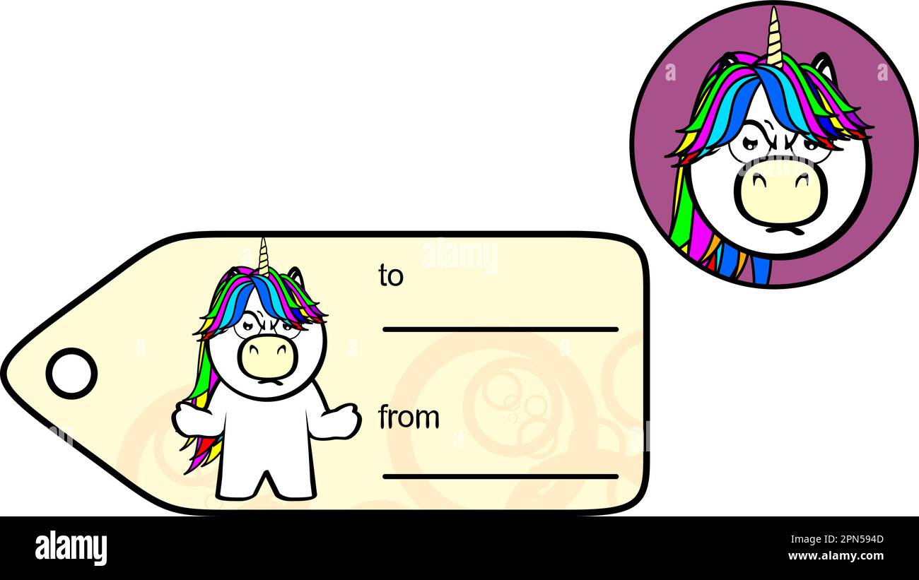 funny unicorn kid cartoon gift card sticker illustration in vector ...
