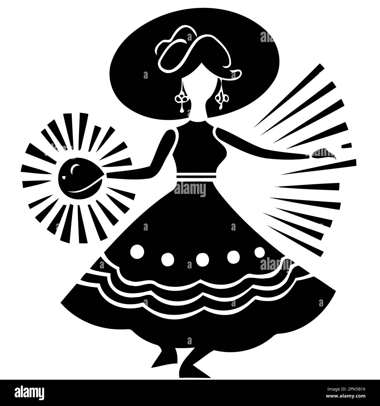 woman in hat and dress at festa junina minimalist vector illustration Stock Vector