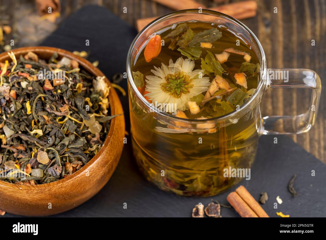 Brewed with hot water tea leaves of green tea, green tea during cooking