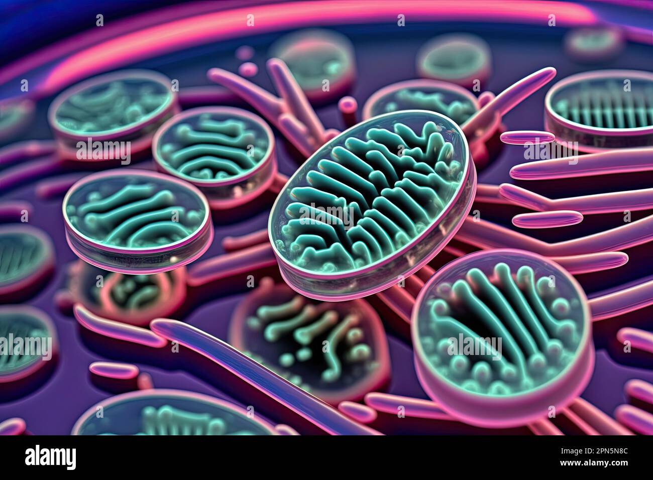 3D virus, bacteria, growth in a petri dish. Closeup under a microscope