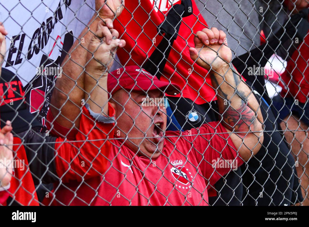 Buenos Aires, Argentina. 16th Feb, 2023. Fan of Independiente celebrates the goal during a match for the 12nd round of Argentina´s Liga Profesional de Fútbol Binance Cup at Libertadores Stadium ( Credit: Néstor J. Beremblum/Alamy Live News Stock Photo