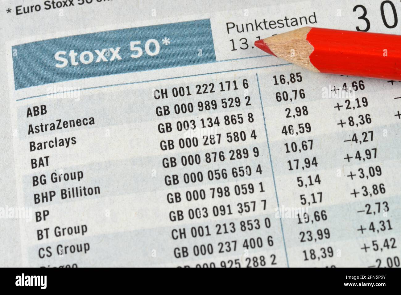 Newspaper, stock market section, stock market, euro Stoxx 50 Stock Photo
