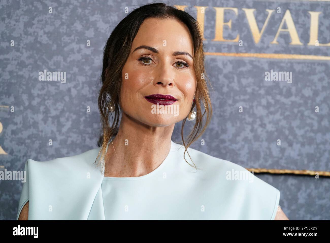 Minnie Driver arrives at the premiere of "Chevalier," Sunday, April 16, 2023, at El Capitan