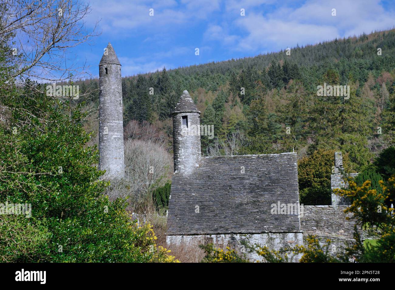St. Kevin's Church at Glendalough monastic site Stock Photo