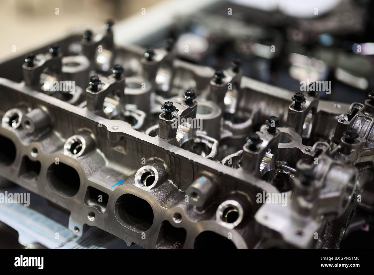 Cylinder heads of automobile engine ready for installation Stock Photo